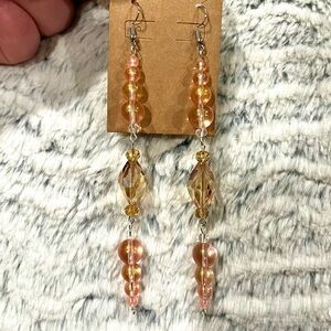 Elegant Amber and Pink Beaded Silver Earrings